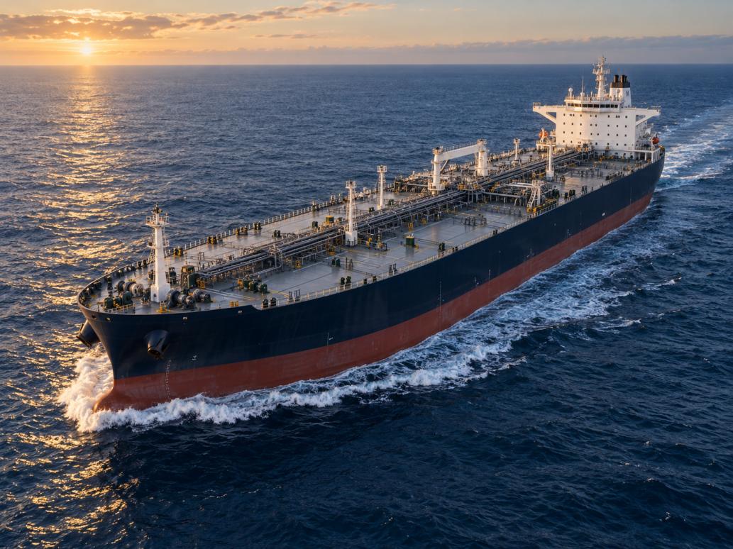 Crude oil tanker under way at sea